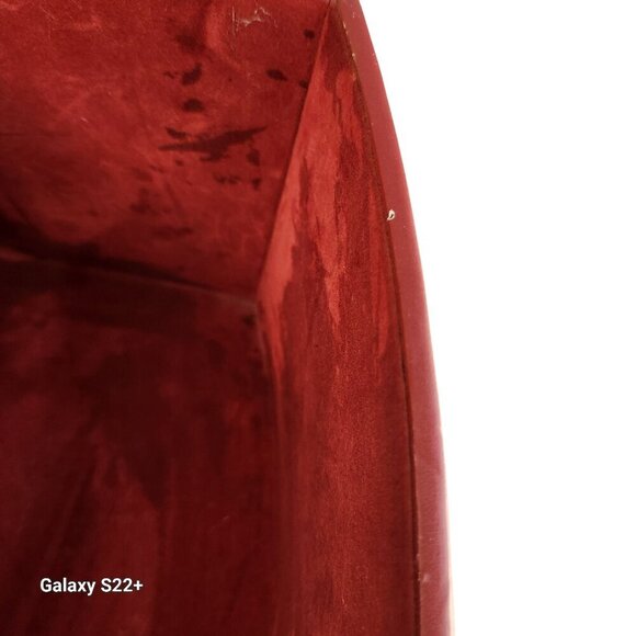 Woven Faux Leather and Wood Basket With Handle - Rectangular Design Deep Red Col - Picture 7 of 14